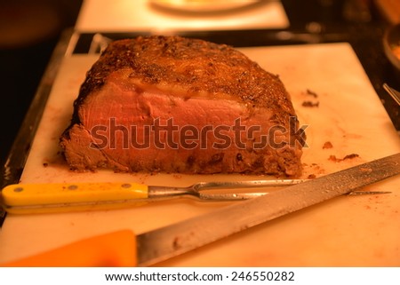 roasted beef sirloin,  Medium Rare Cooked Beef Roast