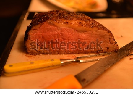 roasted beef sirloin,  Medium Rare Cooked Beef Roast