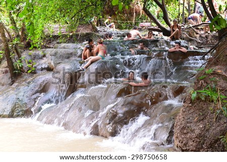 KRABI, THAILAND - JULY 9, 2015 Hot Spring Waterfall in Krabi,Thailand