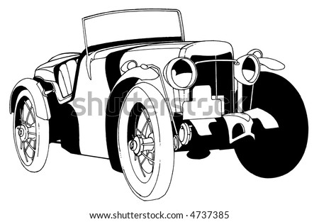 stock photo black and white vector illustration of a classic car