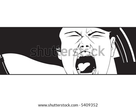 real scared girl screaming up loud, original illustration