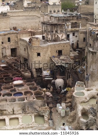 ancient traditional leather tannery at Fez, morocco