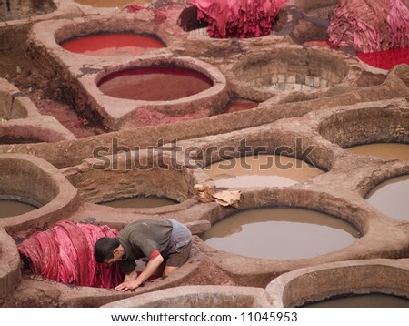ancient traditional leather tannery at Fez, morocco