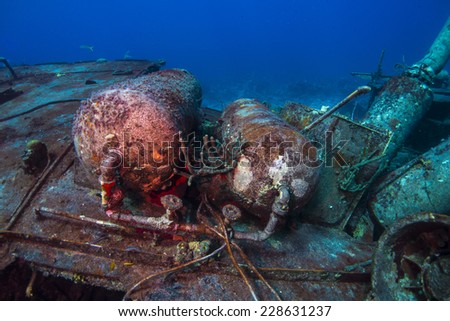 Tanks on the deck of the Willaurie ship wreck