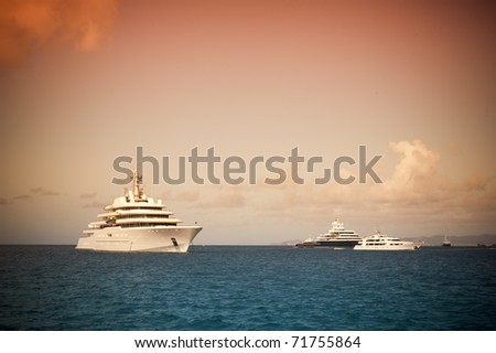Super yachts anchored outside Gustavia on St. Barts.