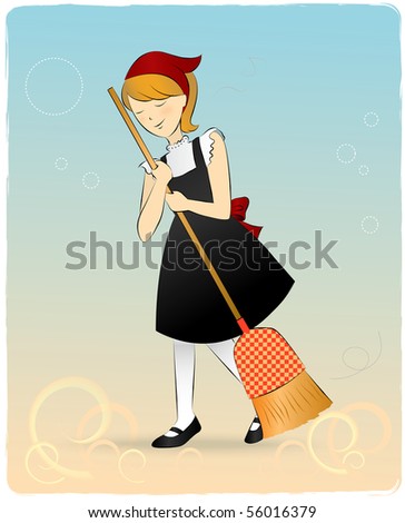 cute maid with broomstick