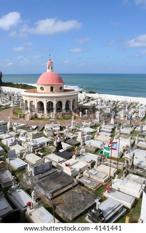 San Juan cemetery with chapel and grave sites on Puerto Rico.