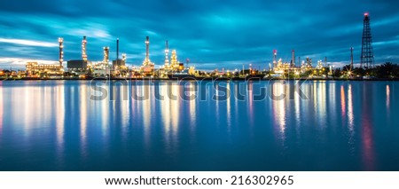 panorama of Oil refinery with reflection, petrochemical plant
