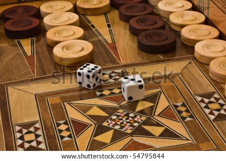 2 dice on the backgammon desk