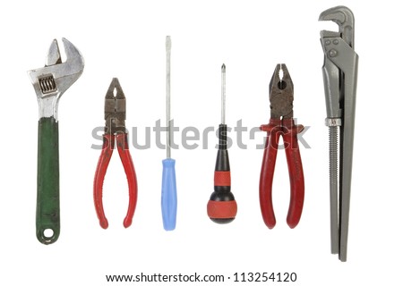 A bunch of used isolated tools isolated on white background.