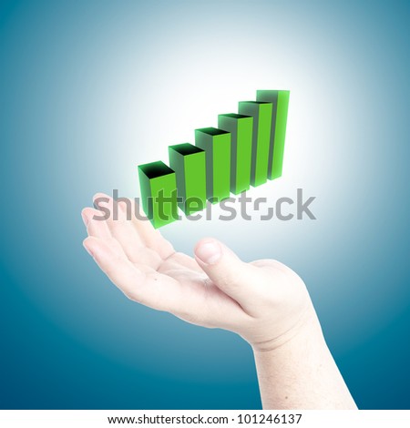 Business graph floating on man\'s hand. Concept for business growth. Gain, Profit and Win