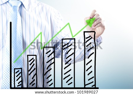Businessman hand drawing the increase graph. Concept for growth, profit and gain
