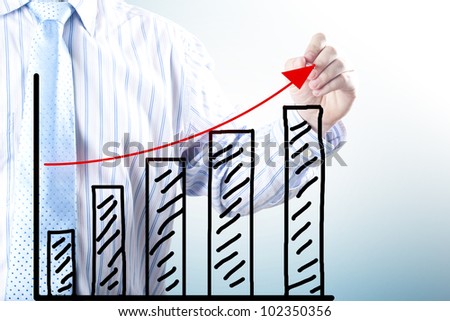 Businessman hand drawing the increase graph. Concept for growth, profit and gain