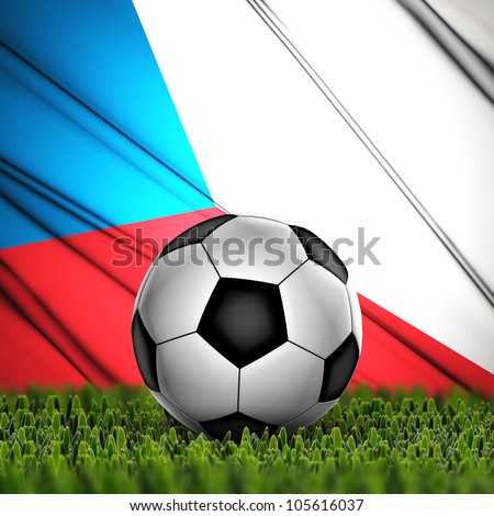 Soccer ball on grass against National Flag. Country Czech Republic