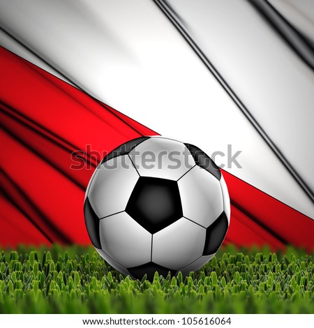 Soccer ball on grass against National Flag. Country Poland