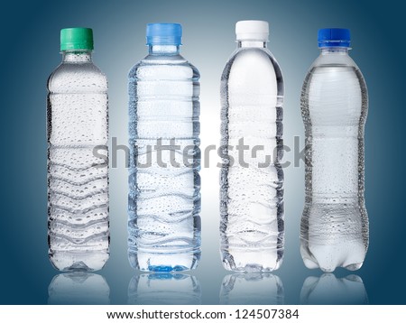 Water Bottles on blue background