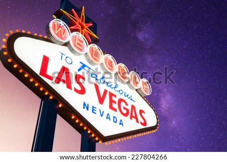 Welcome to Fabulous Las Vegas Neon Sign With Galaxy in the Background Welcome to Fabulous Las Vegas Neon Sign With Galaxy in the Background