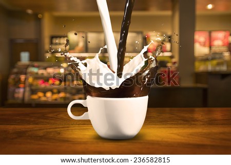 Coffee and Milk Splash in Coffee Shop