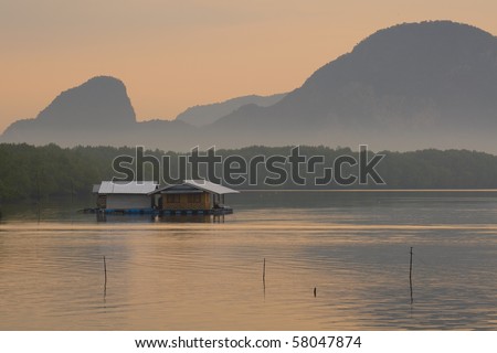 Floating house on ocean off the coast of Andaman sea