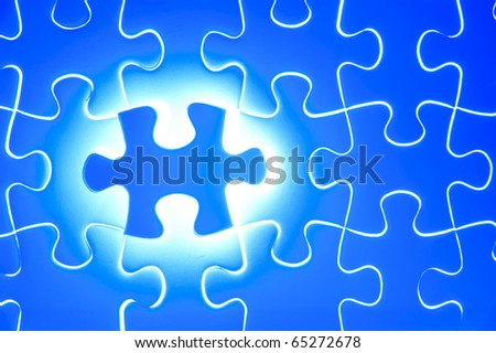 Missing red jigsaw puzzle piece, business concept for completing the final puzzle piece in light blue color