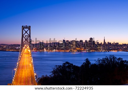 Bay Bridge at sunset and twilight time, San Francisco, United States of America