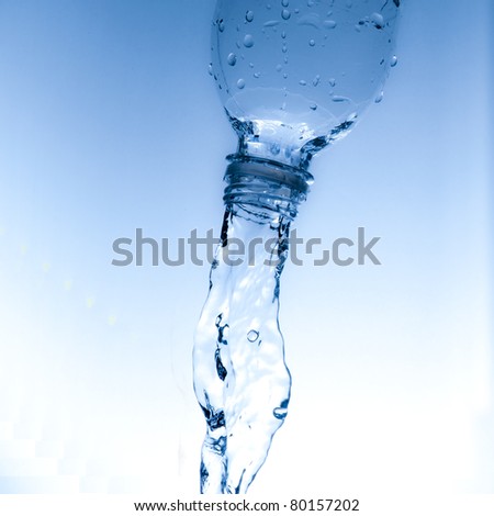 Fresh cool water pouring from a clean plastic water bottle