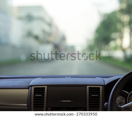 car dash panel with  blurred street view template for your design