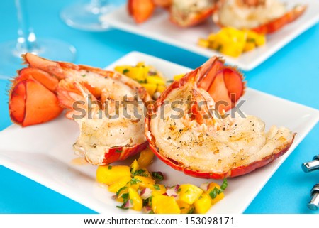 Grilled lobster tails with mango salsa