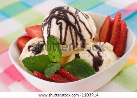 Ice cream with chocolate syrup