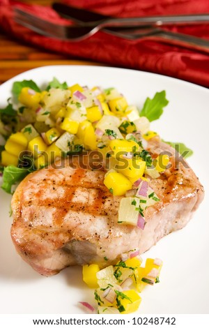 Grilled pork chop with tropical salsa
