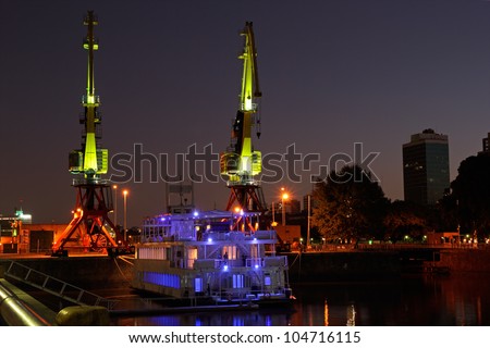 View of the old harbor area (Puerto Madero) by night, Buenos Aires, Argentina
