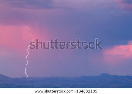 Thunderstorm with lightning and heavy rainclouds at sunset