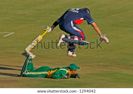Action during an international cricket game between England and South Africa