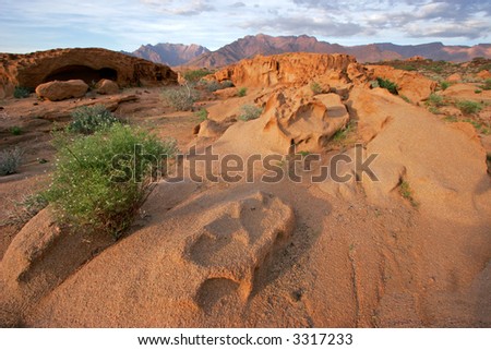 Desert landscape at sunrise, Brandberg mountain, Namibia