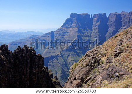 View of the high peaks of the Drakensberg mountains, Royal Natal National Park, South Africa