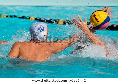 BLOEMFONTEIN, SOUTH AFRICA - JANUARY 28: Unidentified water polo players in action during the annual Grey College water polo tournament on January 28, 2011 in Bloemfontein, South Africa