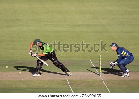 SOUTH AFRICA - DECEMBER 22: Colin Ingram & Morne van Wyk during a one-day cricket match between the Knights and Warriors (Knights won the match) on November 12, 2010 in Bloemfontein, South Africa