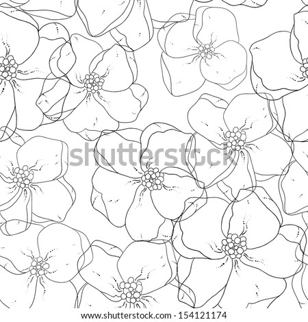 Seamless floral colored background. Black and white fabric texture. Floral vintage design.