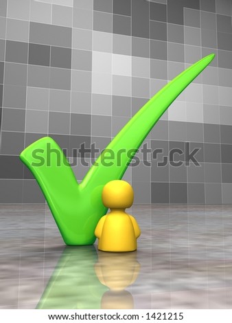 Icon person next to a big green tick - 3D