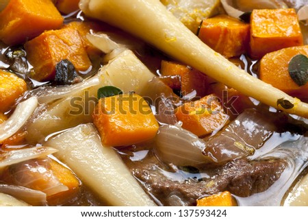 Lamb casserole with winter vegetables.