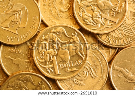 Full-frame of Australian bronze one dollar coins.