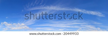 Sky panorama.  Early morning with light fluffy clouds.  Clear, unpolluted mountain air.  XXL file.