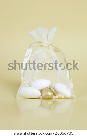stock photo Bonbonniere wedding favor bag Sugarcoated almonds