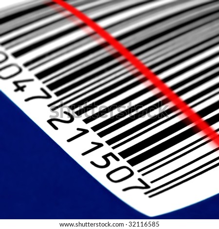 Generic barcode being scanned.  Macro view, with selective focus.