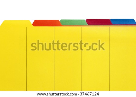 Vibrant file divider tabs, ready for your own labels.  White Background.