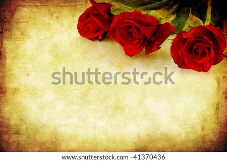 Valentine\'s Day background, combining red roses with sandstone and paper grunge textures.
