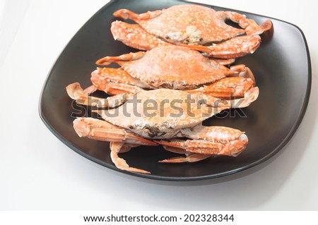Hot steamed flower crab or blue crab, blue manna crab, sand crab