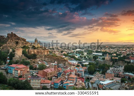 panoramic view of Tbilisi at sunrise, Georgia, Europe
