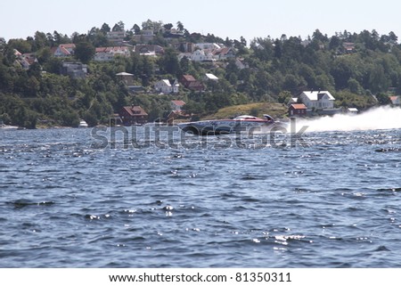 ARENDAL - JUL 16: Boat 95 and 96, Team: Spirit of Qatar. Norwegian Grand Prix. July 16, 2011. in Arendal Norway