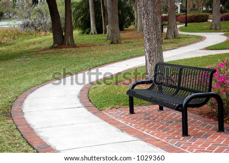 Winding Walkway With Bench Winding Walkway With Bench Stock Photo 1029360